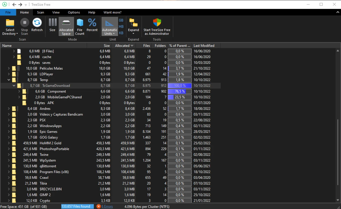 TreeSize Pro storage view